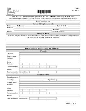 UK Driving Licence Medical Questionnaire DR1