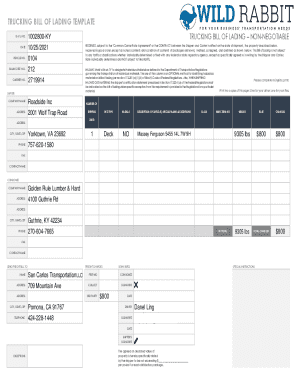 Trucking Bill of Lading Template