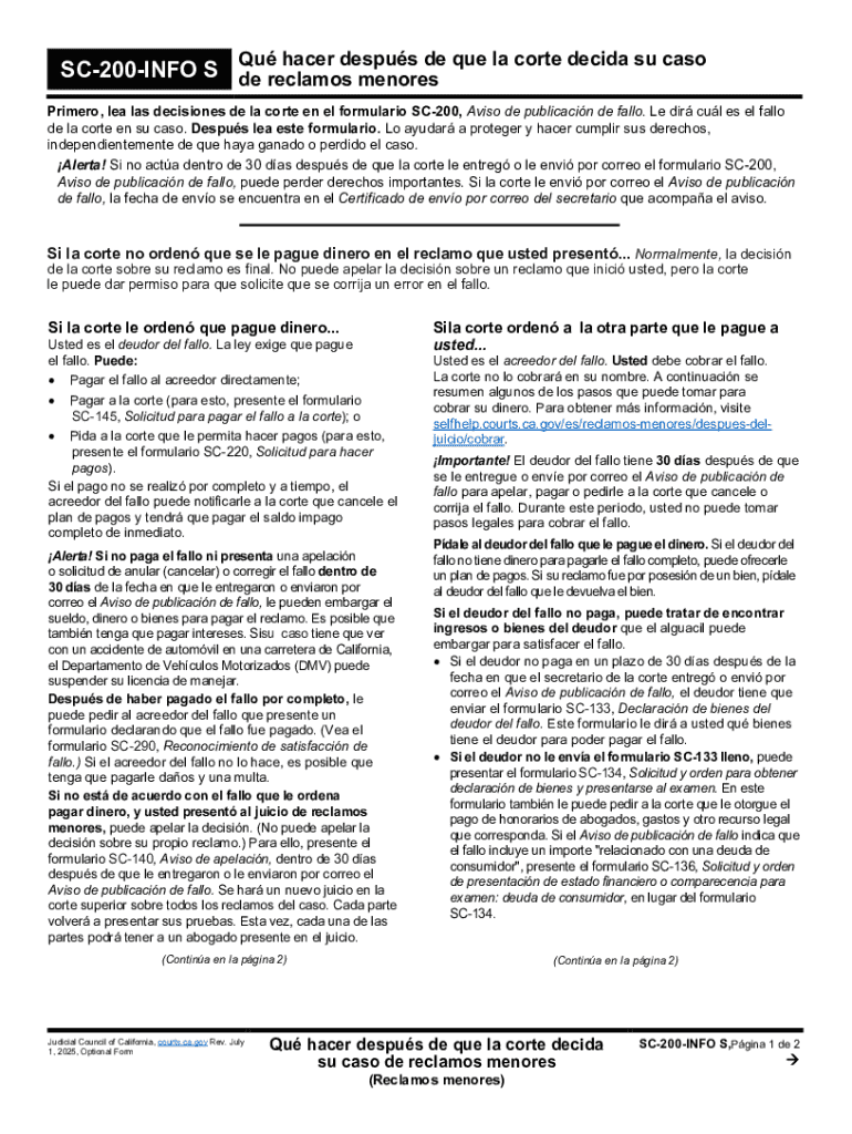 SC-200-INFOs Qu hacer despus de que la corte decida su caso de reclamos menores Judicial Council for Preview on Page 1