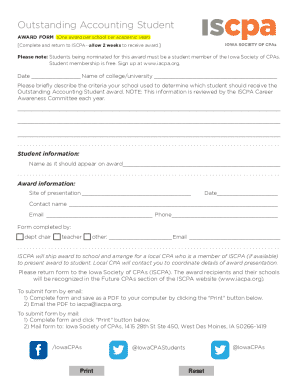 Fillable Online Outstanding Accounting Student Award Fax Email Print ...