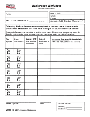 Registration worksheet