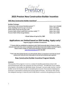 Fillable Online 2025 Preston New Construction Builder Incentive Fax ...