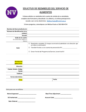 Solicitud de reembolso del servicio de alimentos