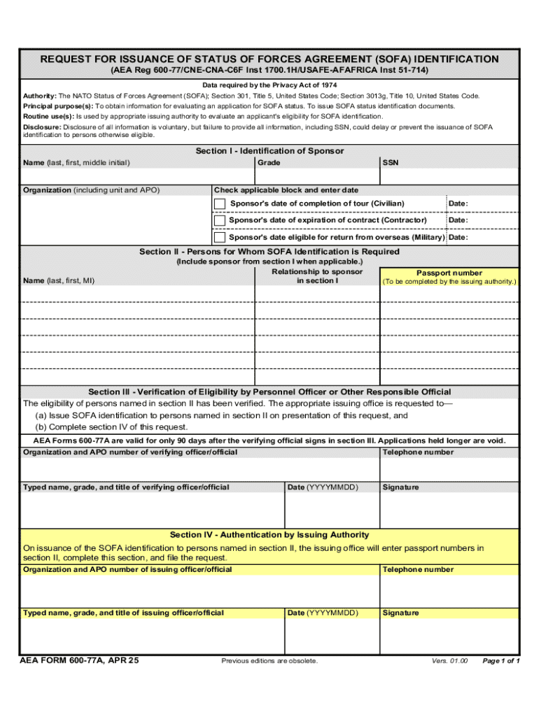 request for issuance of status of forces agreement (sofa) identification Preview on Page 1