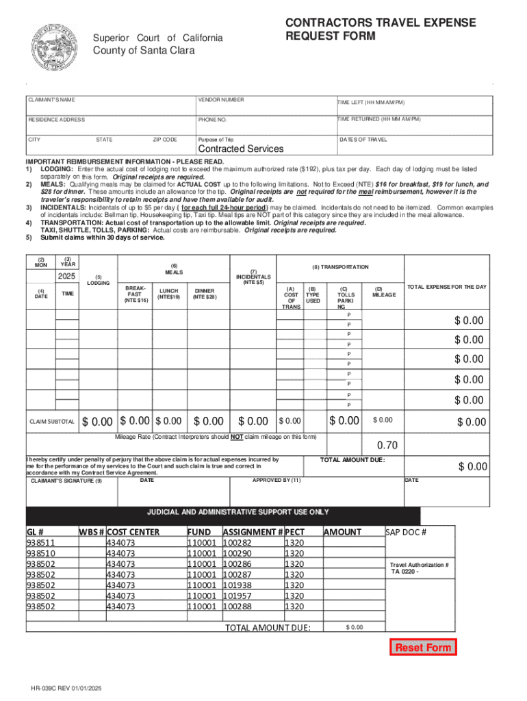 Contractors Travel Expense Request Form Preview on Page 1