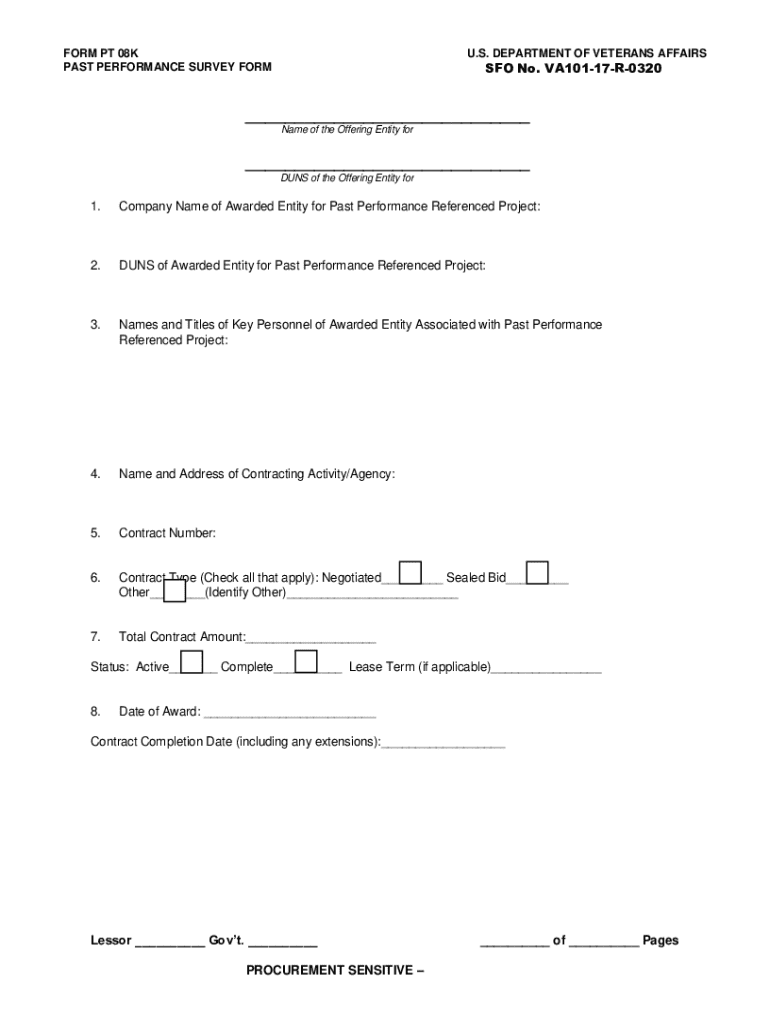 Form Pt 08k Past Performance Survey Form Preview on Page 1
