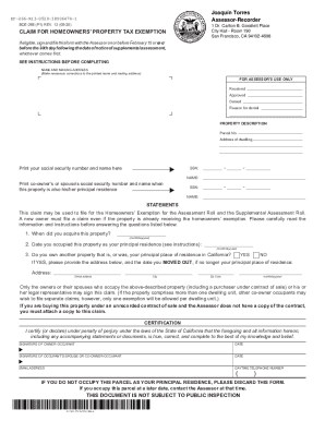 Claim for homeowners’ property tax exemption