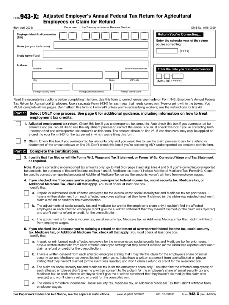 Form 943-x Preview on Page 1