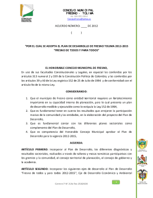 Acuerdo número: _____ de 2012