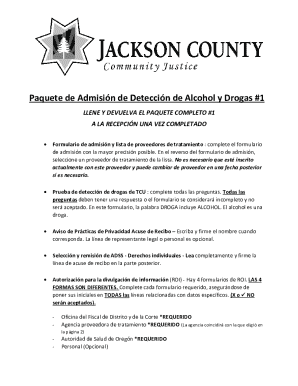 Paquete de admisión de detección de alcohol y drogas #1