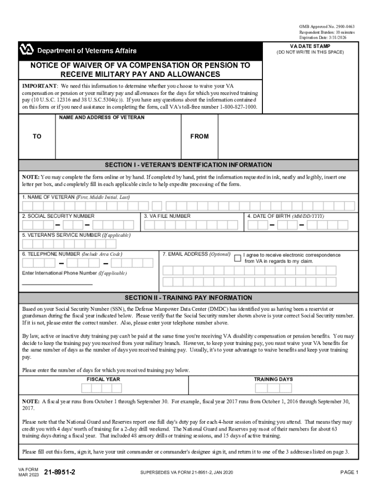 Notice of Waiver of Va Compensation or Pension to Receive Military Pay and Allowances Preview on Page 1