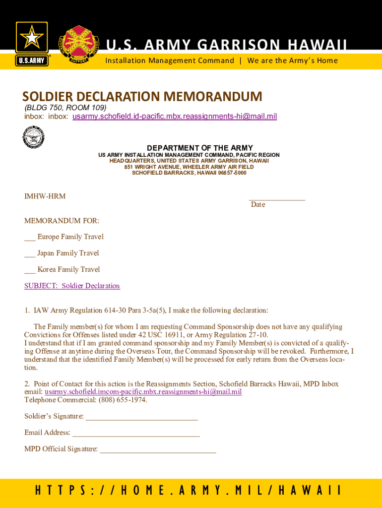 Soldier Declaration Memorandum Preview on Page 1