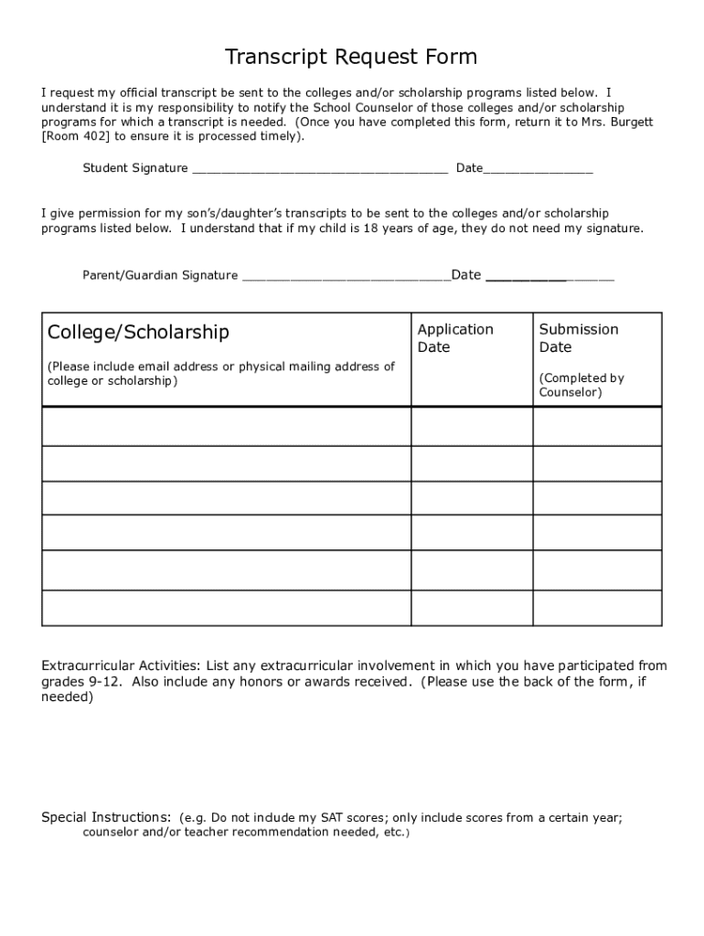 Fillable Online Transcript Request Form Fax Email Print - pdfFiller