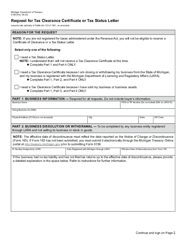 Request for Tax Clearance Certificate or Tax Status Letter Preview on Page 1