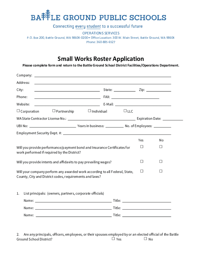 Fillable Online Small Works Roster Application Fax Email Print - pdfFiller