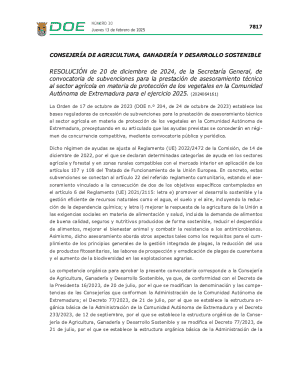 Resolución de 20 de diciembre de 2024, de la secretaría general, de convocatoria de subvenciones para la prestación de asesoramiento técnico al sector agrícola en materia de protección de los vegetales en la comunidad autónoma de extremadura para el ejerc