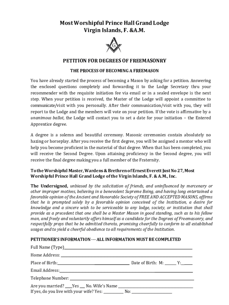 Fillable Online Petition for Degrees of Freemasonry Fax Email Print ...