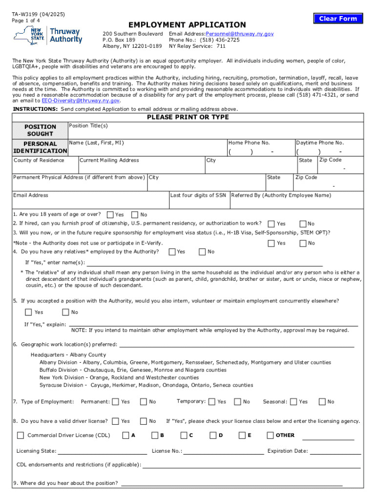 Employment Application Preview on Page 1