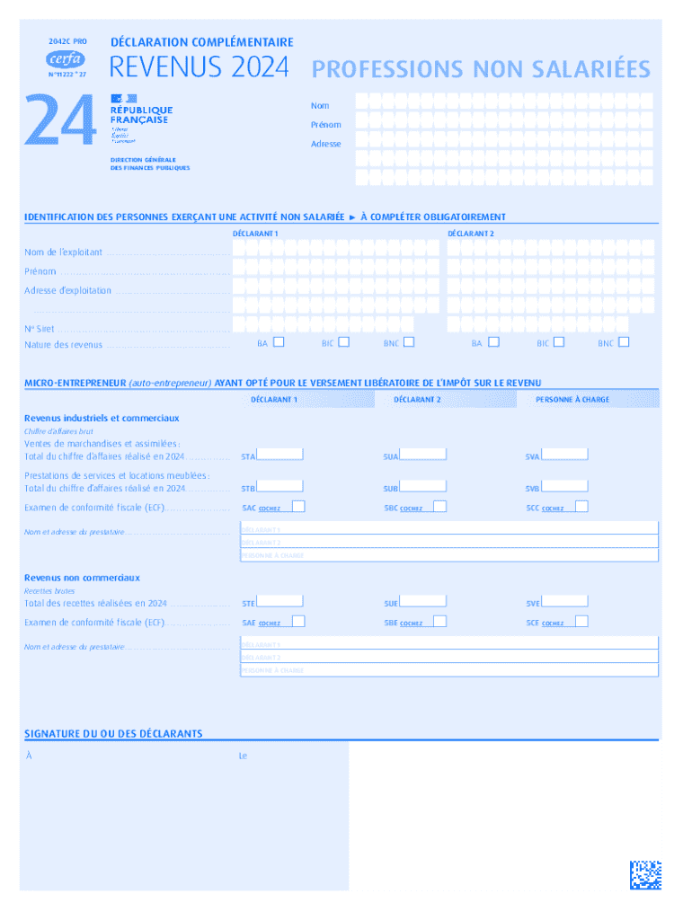 French Non-Employee Income Tax Form 2042-C-PRO Preview on Page 1