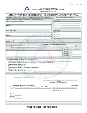 Fillable Online Application for Registration of Worker’s Association ...