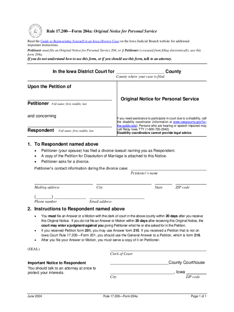 Original Notice for Personal Service Preview on Page 1