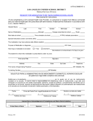 Request for medication to be taken during school hours