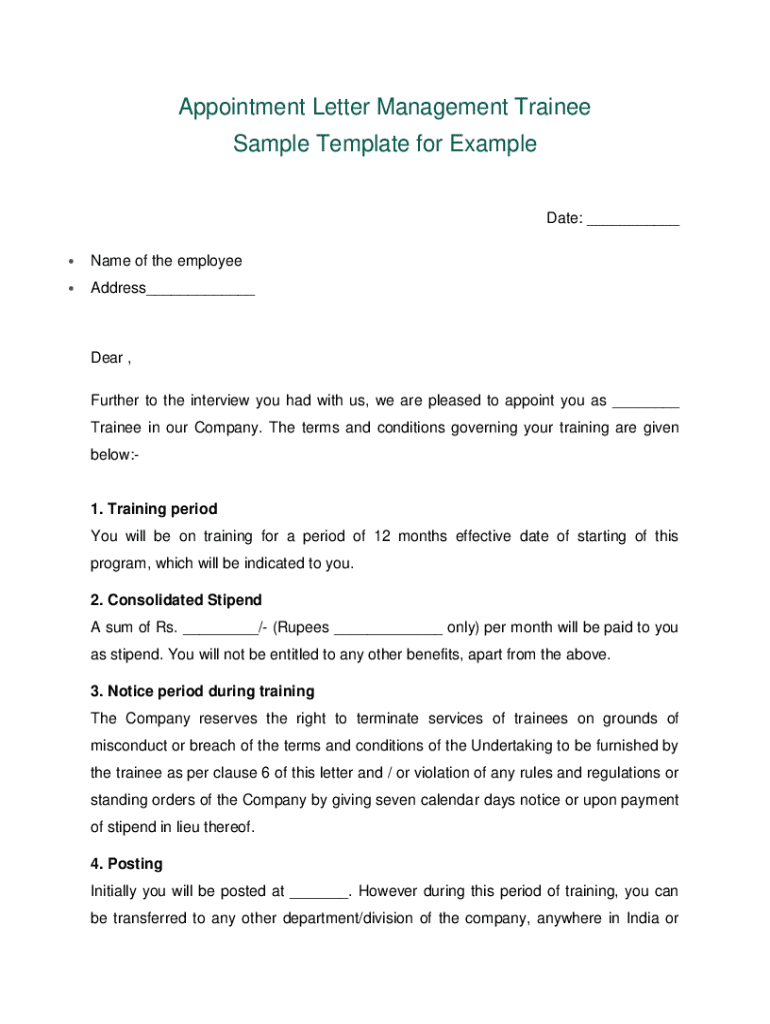 Fillable Online Appointment Letter for Management Trainee Fax Email ...