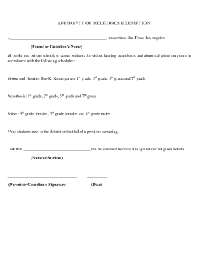 Affidavit of religious exemption