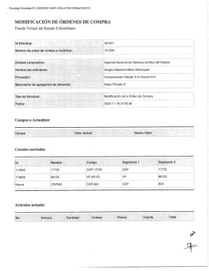Memorando de solicitud de modificación de orden de compra