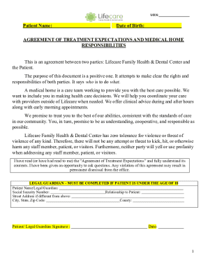 Agreement of treatment expectations and medical home responsibilities