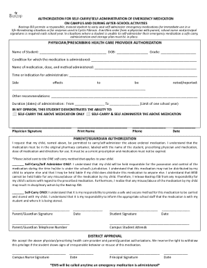 Authorization for self-carry/self-administration of emergency medication on campus and during after-school activities