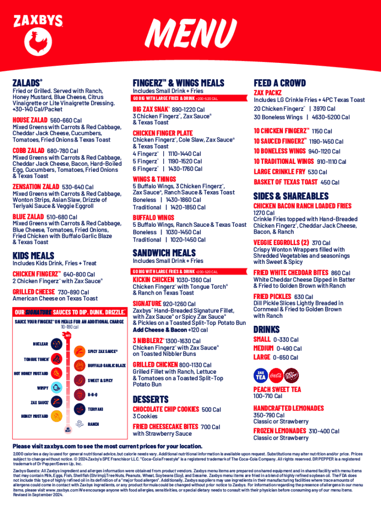 Zaxby's Menu Preview on Page 1