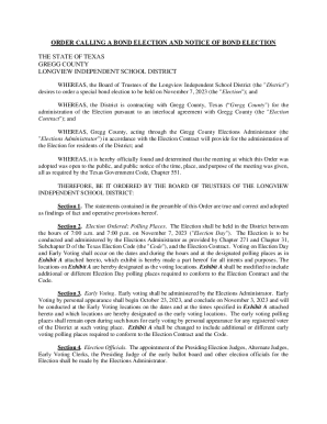 Order calling a bond election and notice of bond election