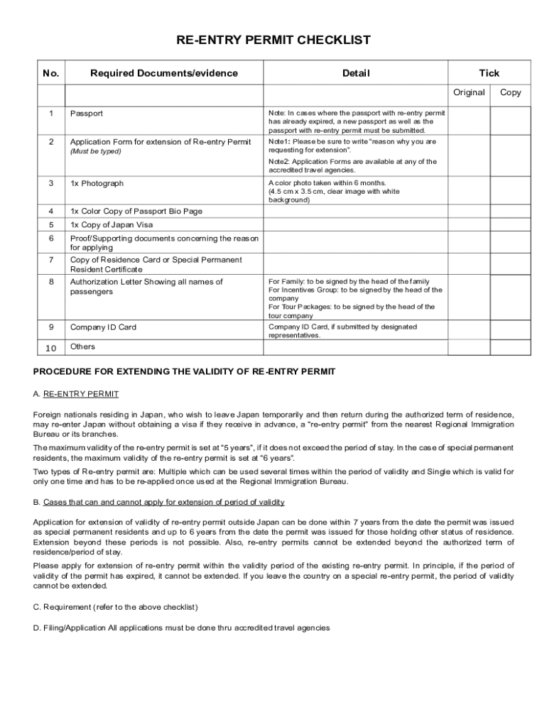 Fillable Online Re-entry Permit Application Checklist Fax Email Print ...