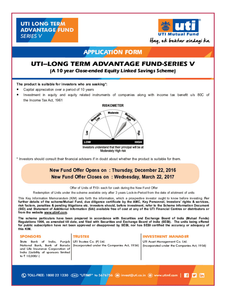 Fillable Online Uti Long Term Advantage Fund - Series V Application ...