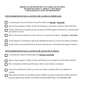 Solicitud para licencia de alarmas comerciales