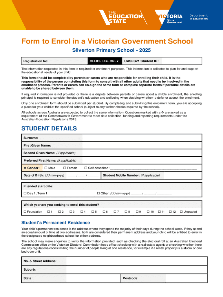 Form to Enrol in a Victorian Government School Preview on Page 1