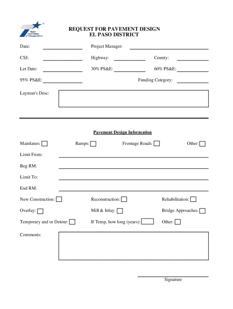 Request for Pavement Design Preview on Page 1