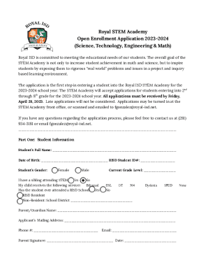 Royal Stem Academy Open Enrollment Application 2023-2024