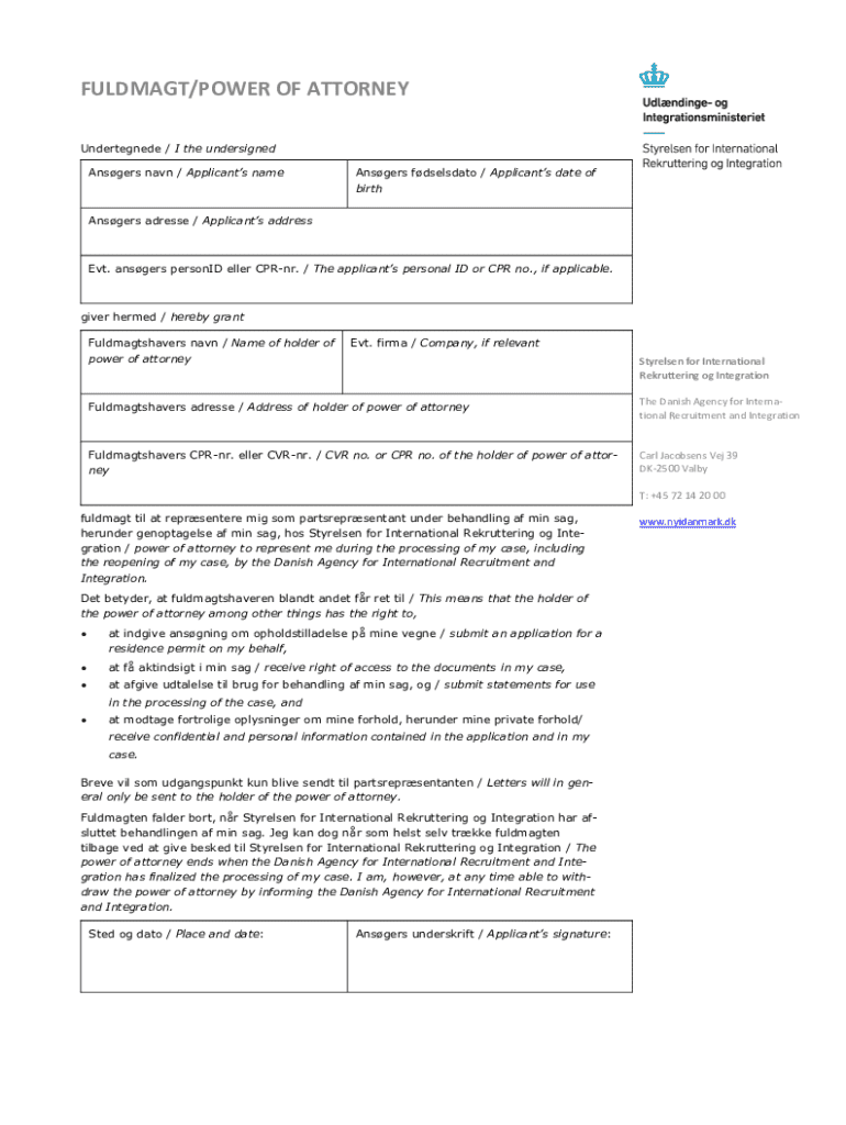 Fuldmagt power of Attorney Preview on Page 1
