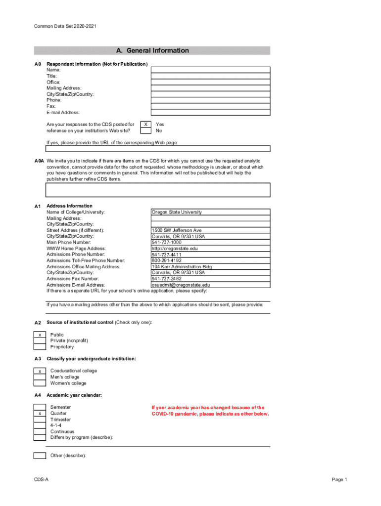 Fillable Online Common Data Set for Higher Education Institutions Fax ...