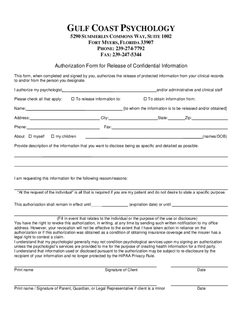 Authorization Form for Release of Confidential Information Preview on Page 1