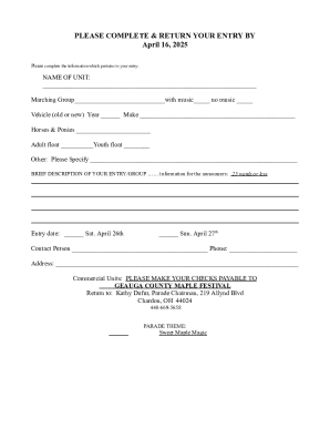 Customizable Parade Entry Form Template