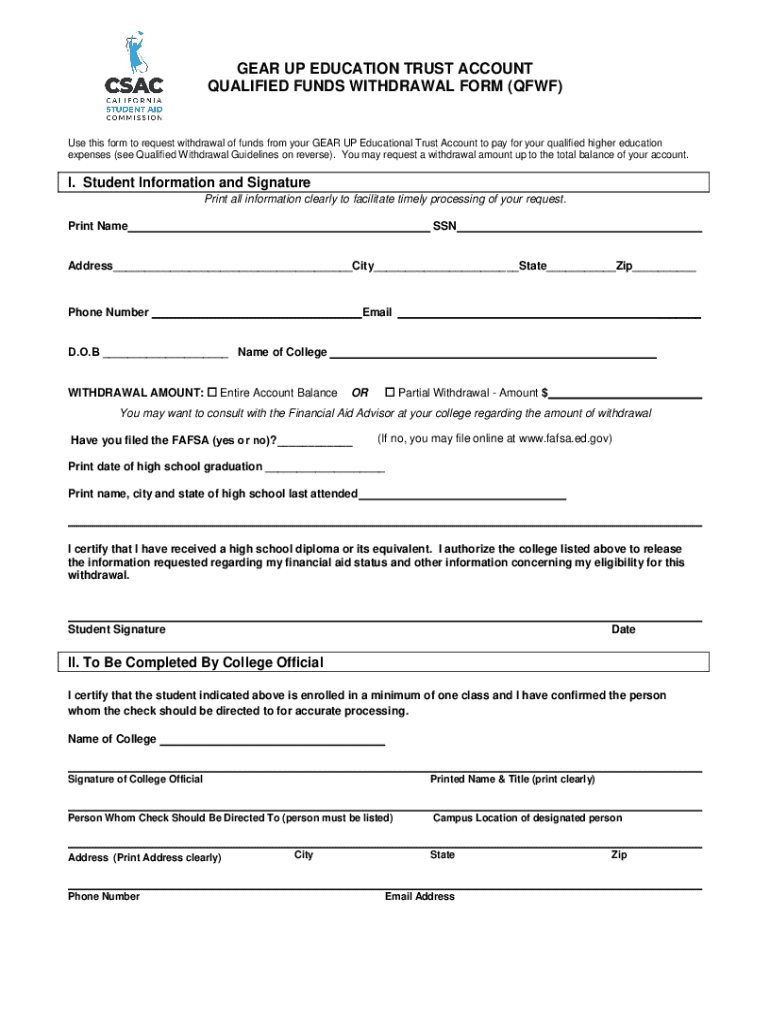 Gear up Education Trust Account Qualified Funds Withdrawal Form (qfwf) Preview on Page 1