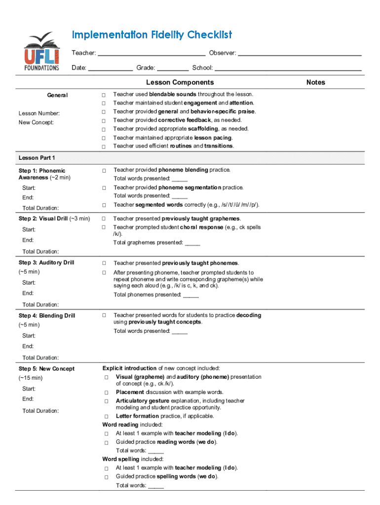 Implementation Fidelity Checklist - Fill Out, Sign & Share Online ...