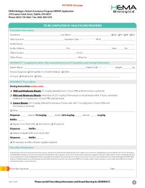 Hema Biologics Patient Assistance Program Application