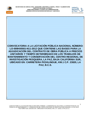 Convocatoria a La LicitaciÓn PÚblica Nacional N°: Lo-008h00001-n11-2012