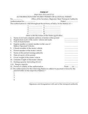Tourist Permit Authorization Form