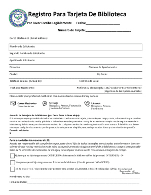 Registro Para Tarjeta De Biblioteca
