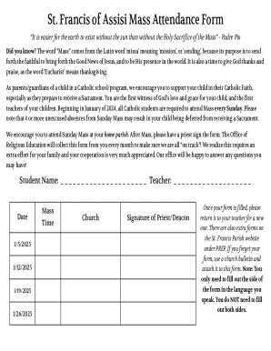 St. Francis of Assisi Mass Attendance Form